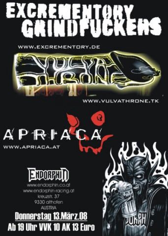 Excrementory Grindfuckers, Vulvathrone, Apriaca