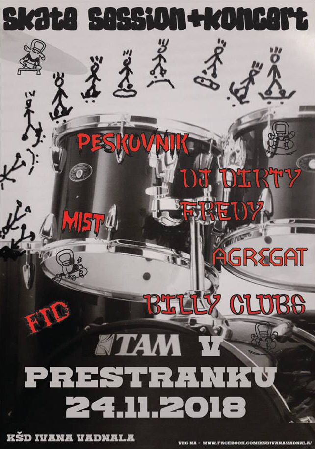 Skate session in koncert: Peskovnik, Agregat, FTD, Mist, Billy Clubs