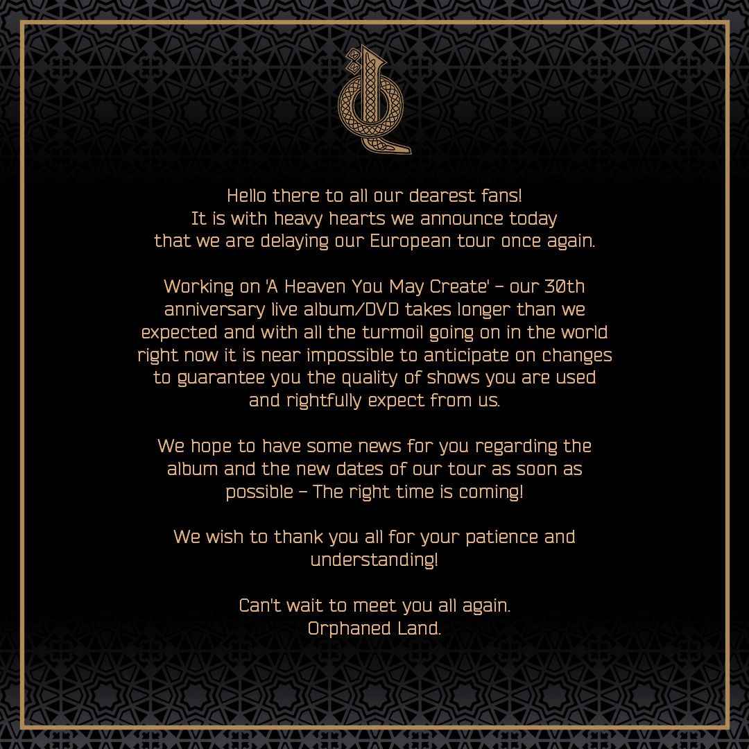 Orphaned Land ponovno preložili evropsko turnejo