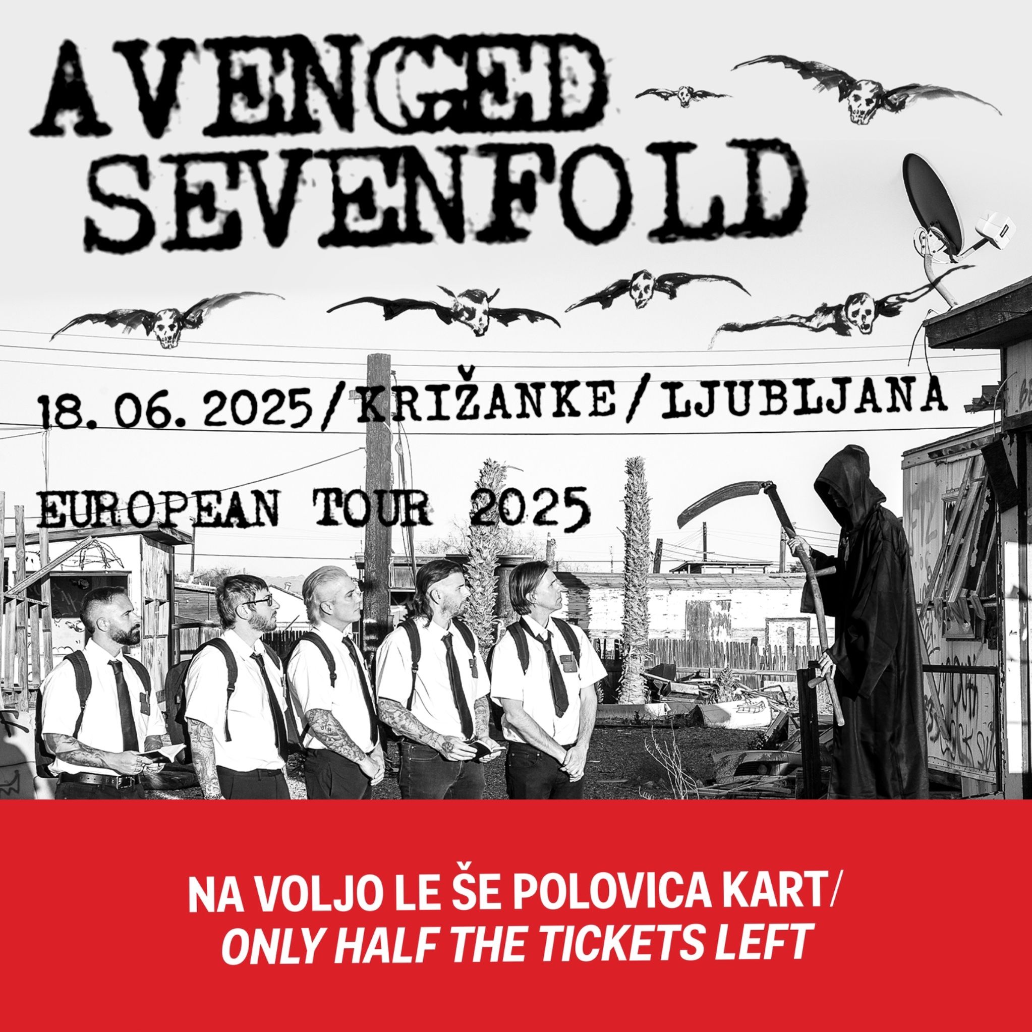 Pošla je že polovica vstopnic za junijski koncert Avenged Sevenfold v Križankah