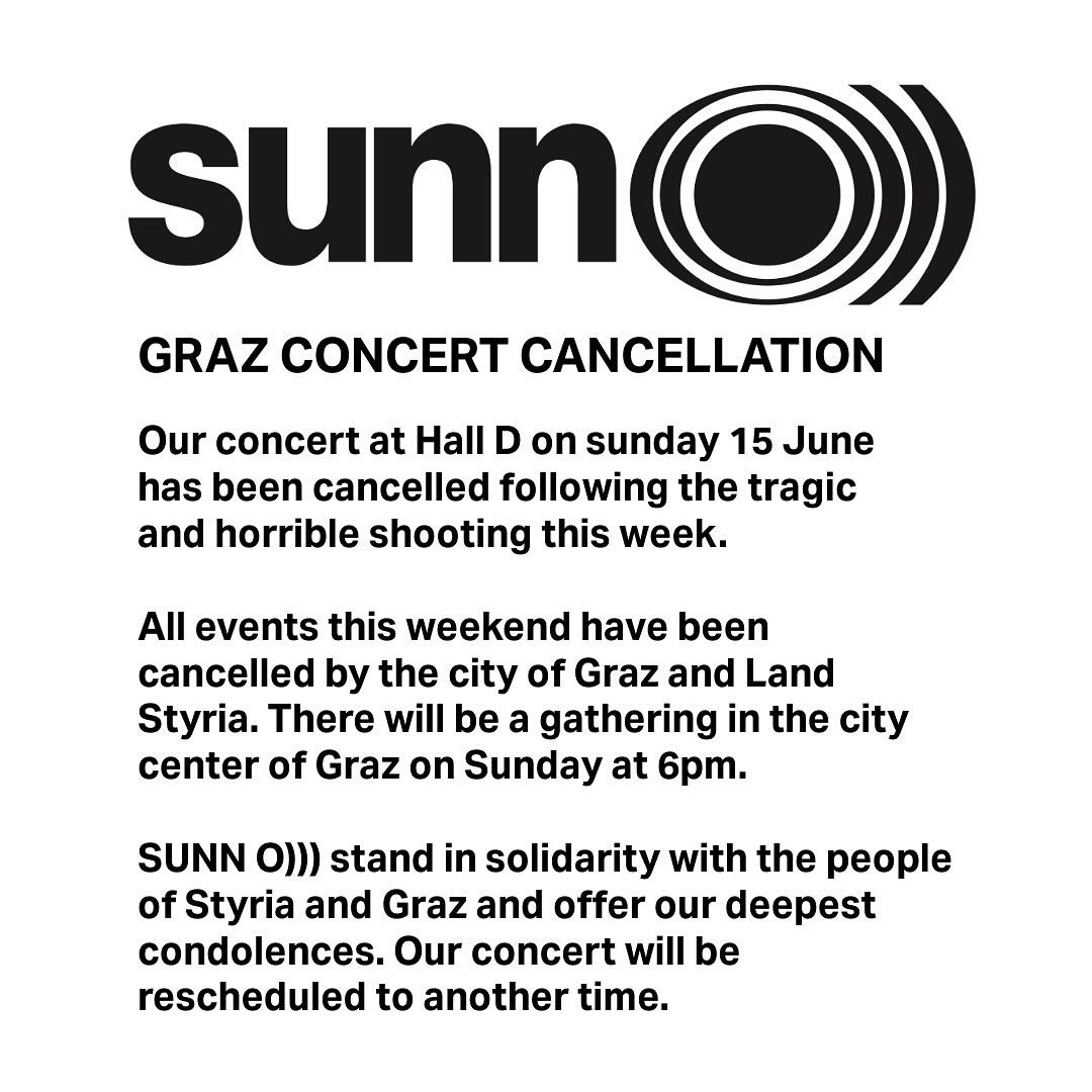 Nedeljski koncert Sunn O))) v Gradcu prestavljen