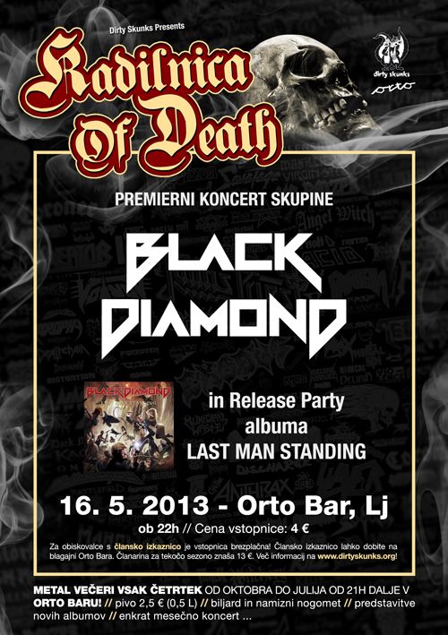Kadilnica Of Death: Premierni koncert skupine Black Diamond in release party albuma »Last Man Standing«