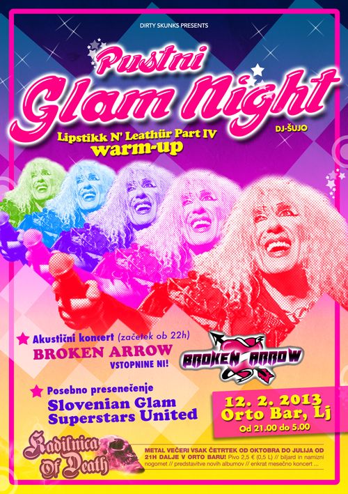 Kadilnica Of Death: Pustni Glam Night feat. Lipstikk N' Leathür Warm-up z Broken Arrow in posebnim presenečenjem