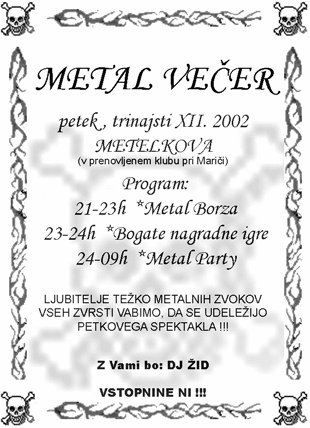 Metal večer na petek 13.