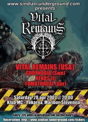 Vital Remains, Godphobia + 2 extreme death metal bands