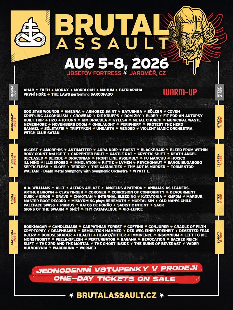 Znan dnevni razpored nastopajočih za Brutal Assault 2026