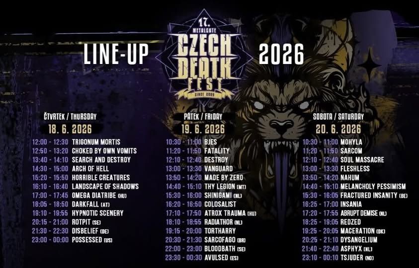 Znana časovnica za MetalGate Czech Death Fest 2026