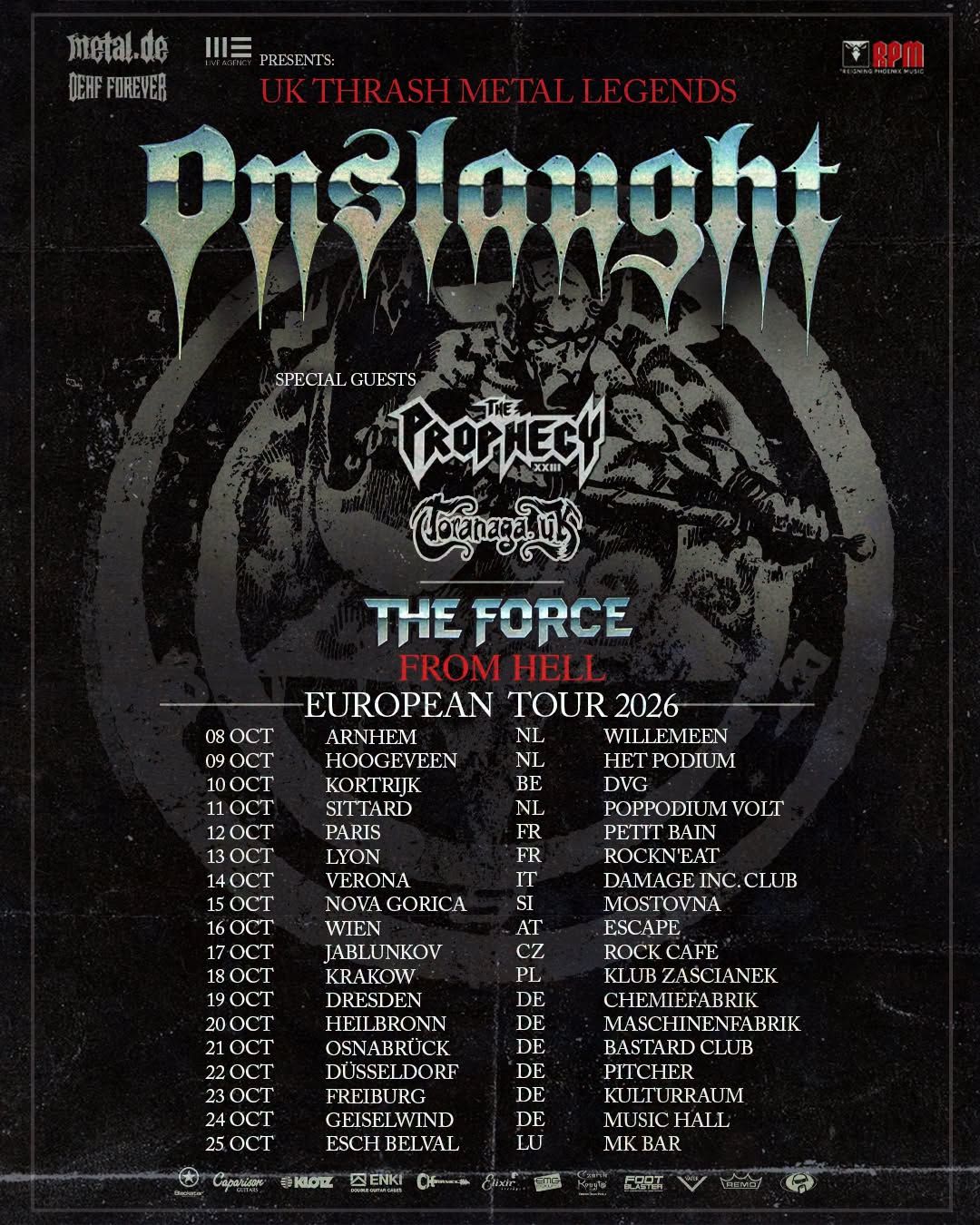 Onslaught prihajajo v sklopu evropske turneje v Novo Gorico