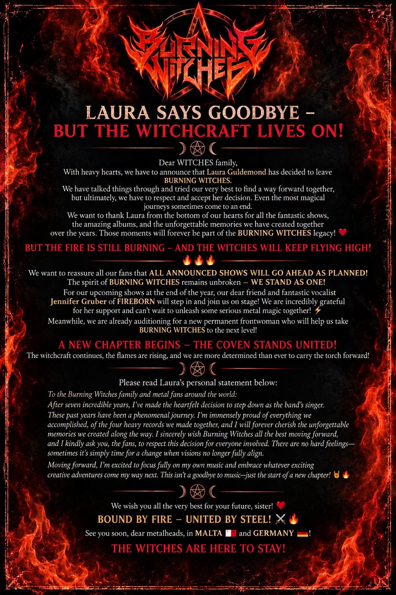 Laura Guldemond zapustila zasedbo Burning Witches