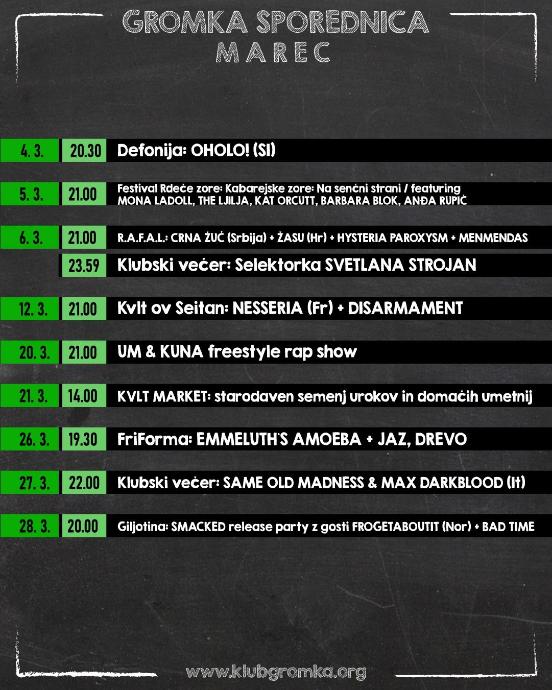 Klub Gromka objavil spored dogodkov za marec
